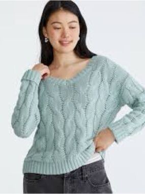 Aeropostale Light Mint Cable Knit "Paris" Sweater